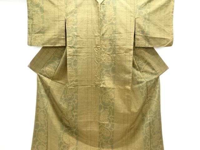 花唐草模様織り出し手織り紬着物